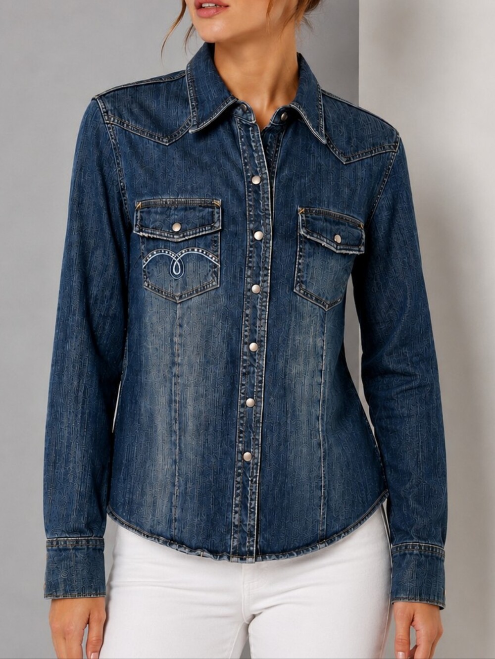 Petrol Jeans Ashley Denim Western Snap Long Sleeve Shirt Blue Women Size Small